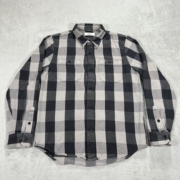Buck Mason Shirt Mens Medium Blanket Flannel Black Gray Button Up Heavyweight - Picture 1 of 11
